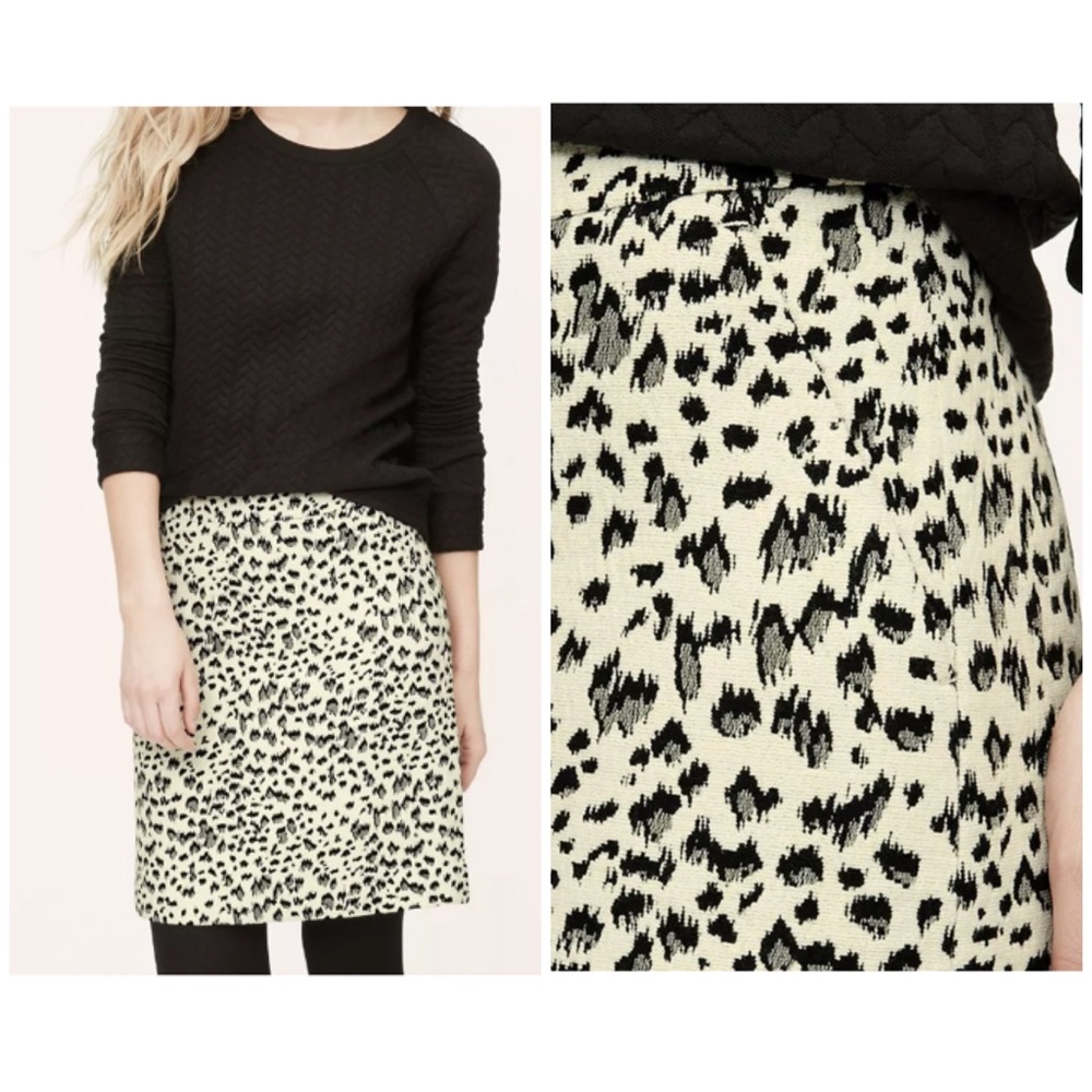 Loft Ivory Snow Leopard Cheetah Animal Print Skirt